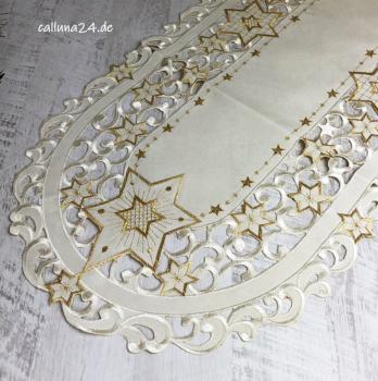 Tischläufer Tischdecke Bestickt Gold Weihnachten Edel Landhaus